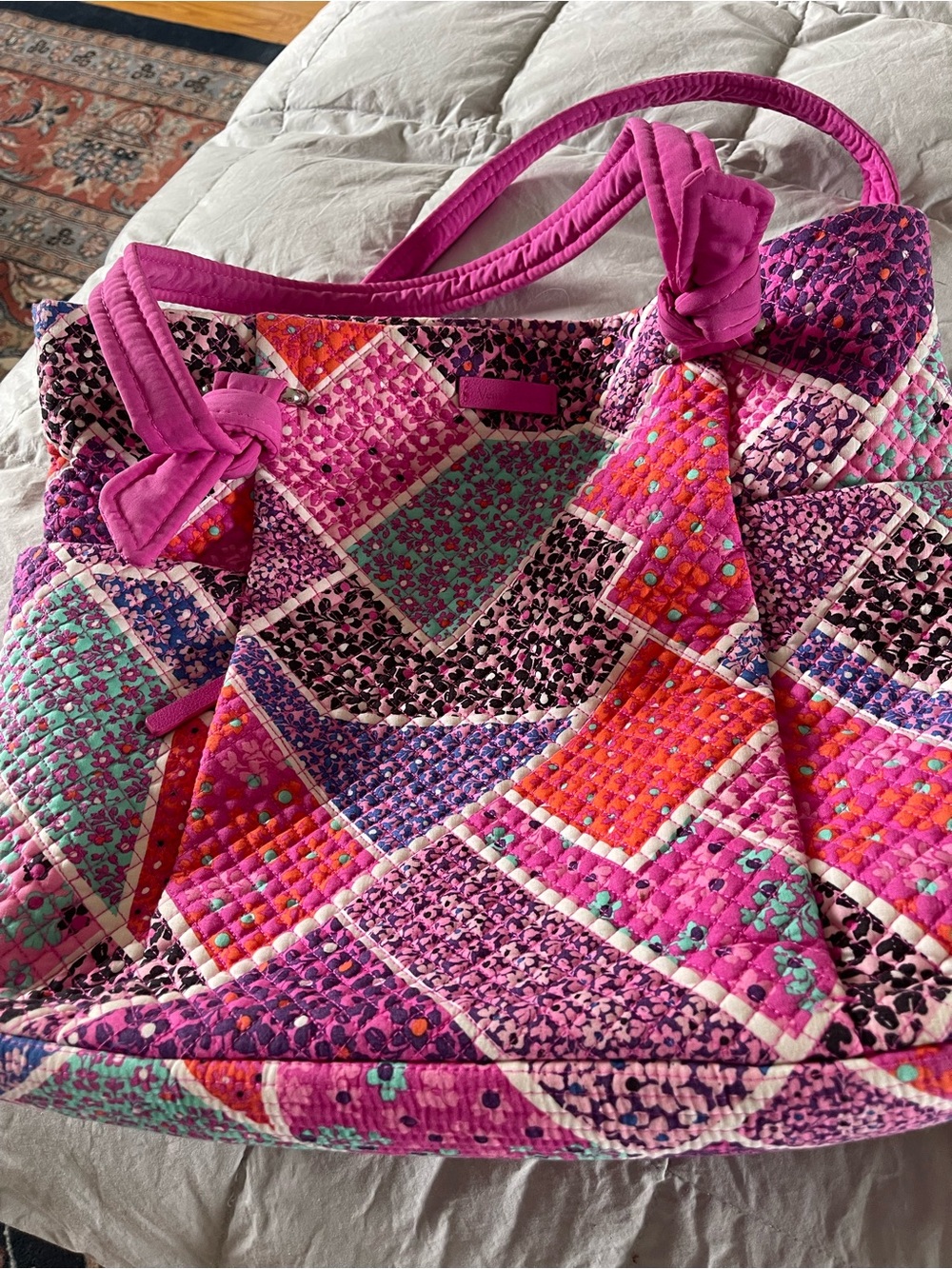 Quilted Pink Patchwork Tote Bag - Vibrant Floral Print new +needlepoint pillow
